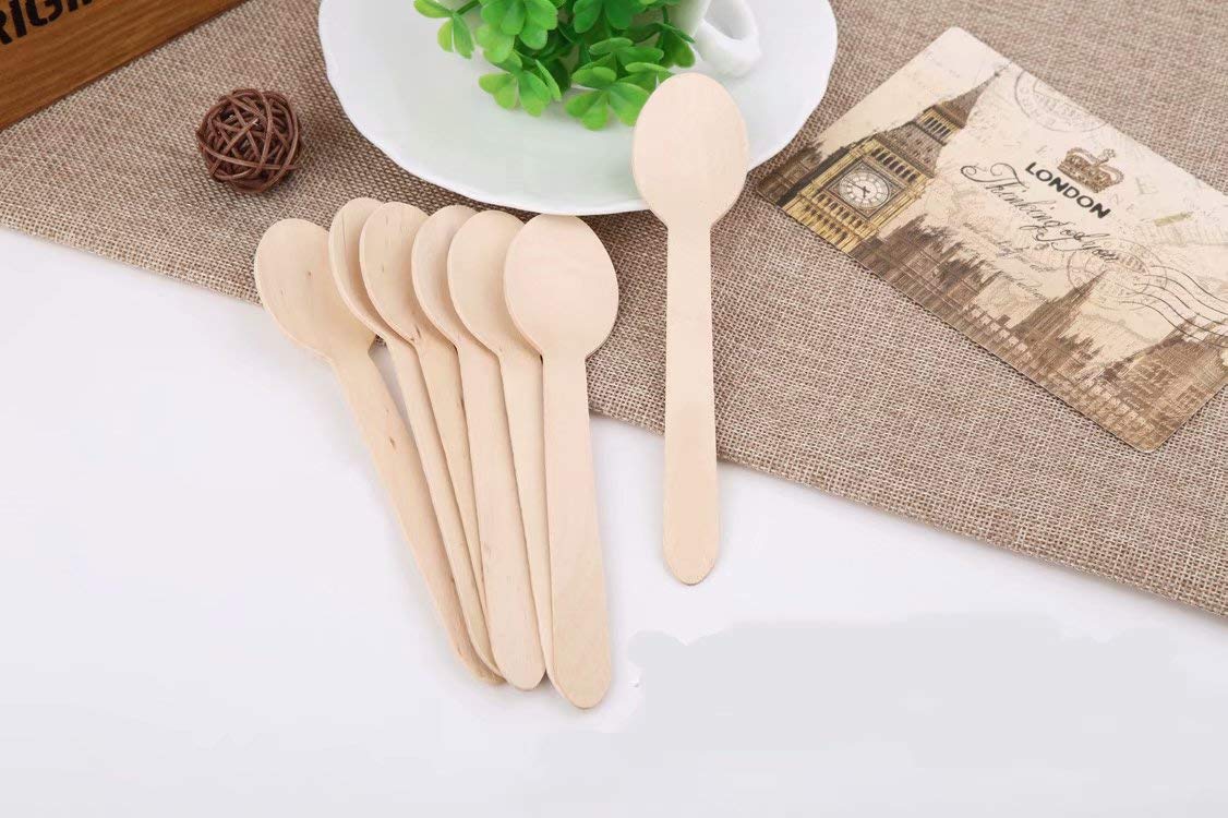 DoyimeBirchwood Disposable Spoons - Pack of 100 Wooden Spoons, Biodegradable Spoons-Brown
