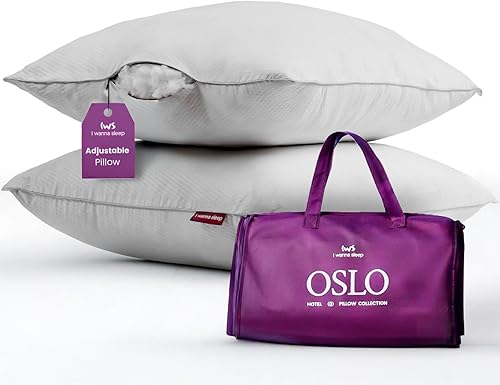 IWS I WANNA SLEEP Oslo Hotel Collection - Juego de 2 almohadas de cama tamaño estándarQueen, almohada original de plumón alternativo, almohada