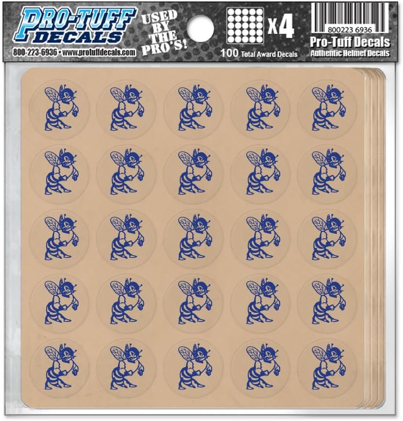 Hornet Award Decals Bees Stingers Wasp Swarm Yellowjackets Thick 1-1/8" Diameter (100 Decals) (Royal on Clear)