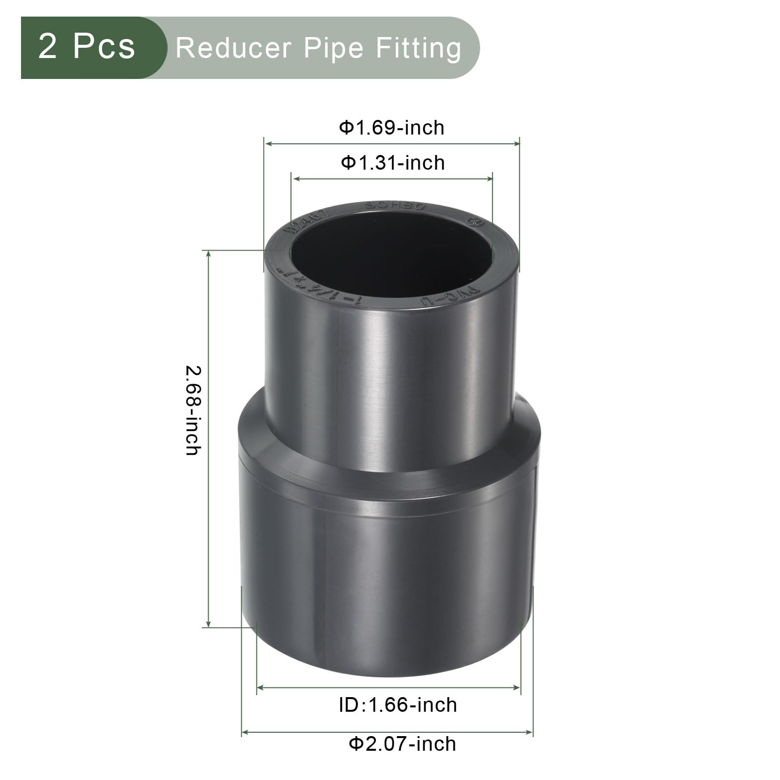 YOKIVE 3 Pcs UPVC Reducer Fitting, Straight Adapter Connector Connect Pipe Socket Schedule 80, Great for Bathroom Kitchen - Image 2