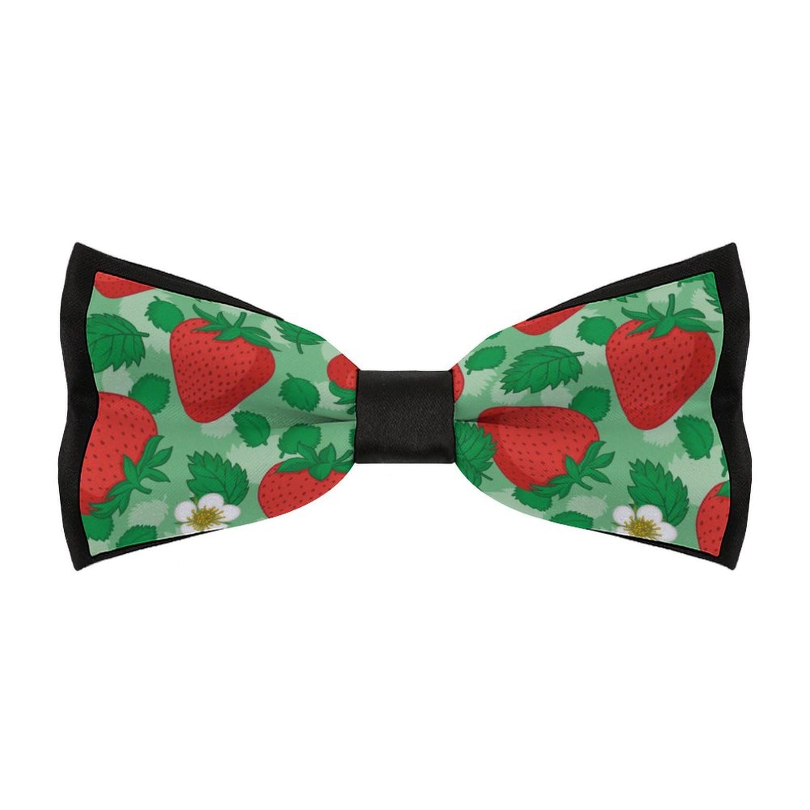 Jyyau Pink Strawberries And Green Leaves Pattern Bow Tie Adjustable Necktie For Men Business Fashion Pre-tied Tie Neckwear Novelty Accessory For Weddings Party Festival