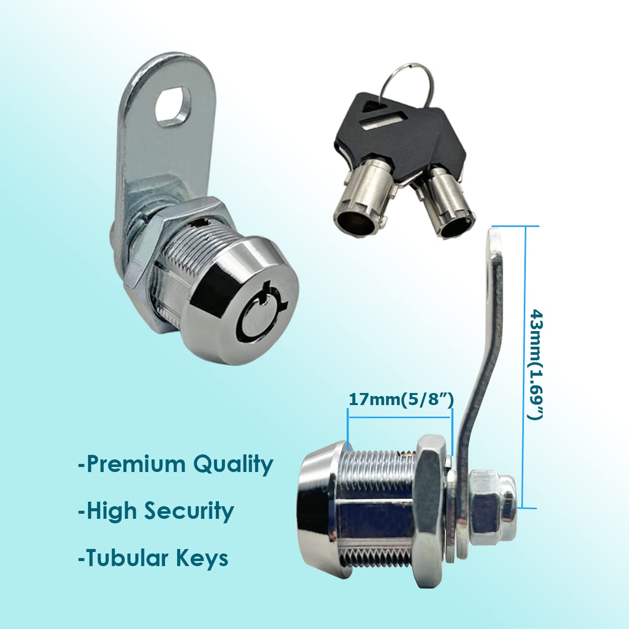 Lot de 5 serrures tubulaires à came identiques pour armoire à clés amovibles avec came décalée (1,6 cm)