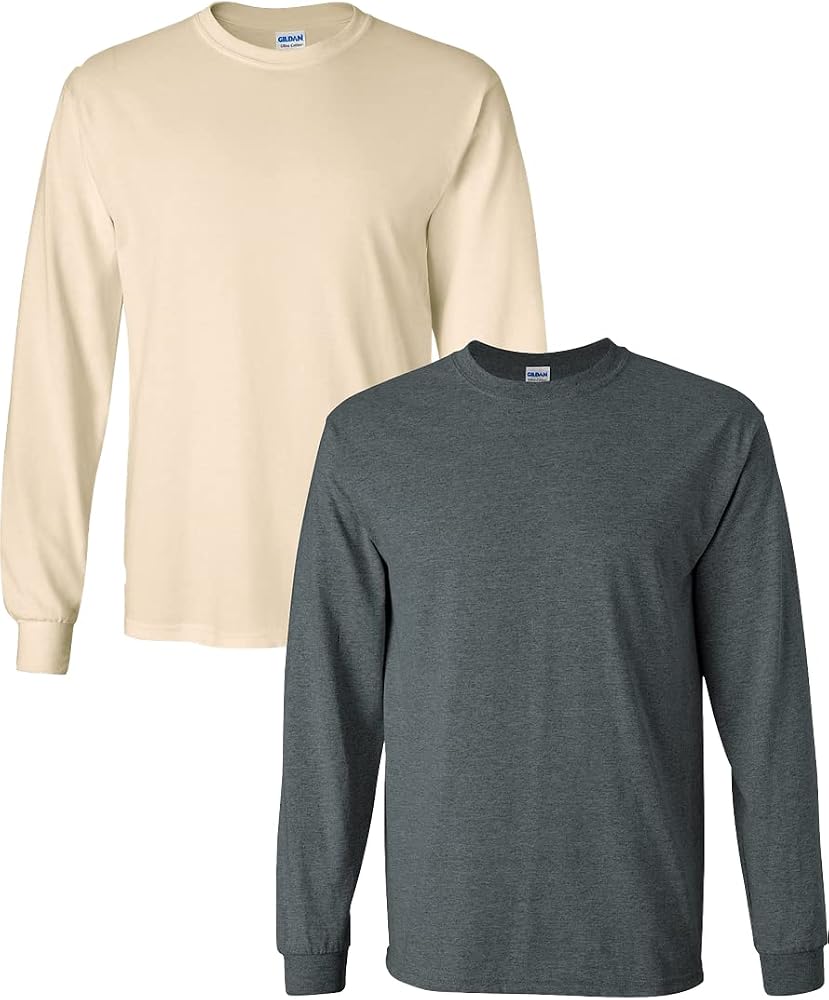 Gildan Men's Ultra Cotton Long Sleeve T-Shirts 2-Pack - Charcoal & Dark Heather, X-Large - View #7