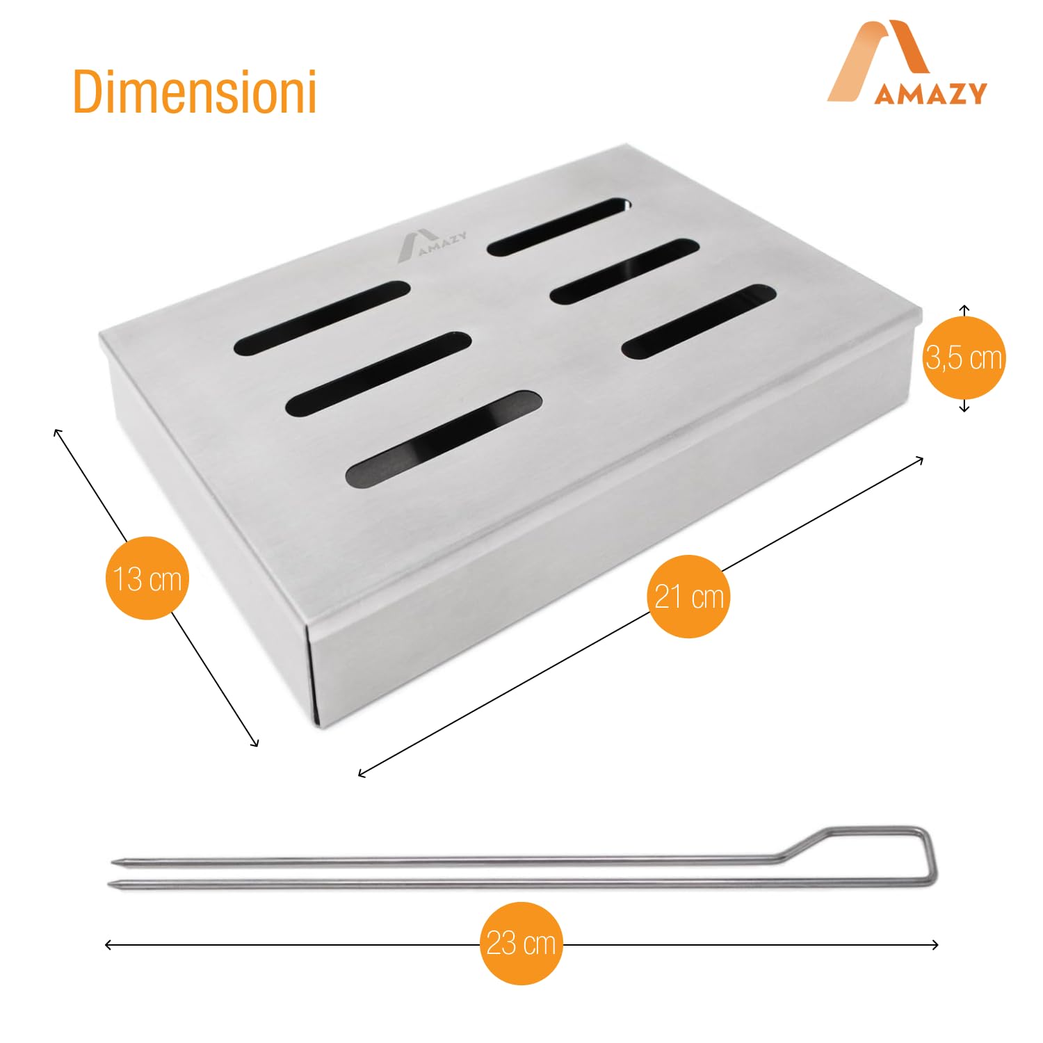 AMAZY Affumicatore Box in Acciaio Inox con 2 spiedini per Grill e 2 Tipi di Chips Diverse - Affumicatore Barbecue Offre al Pesce o alla Bistecca Il Tradizionale Sapore del Barbecue Americano