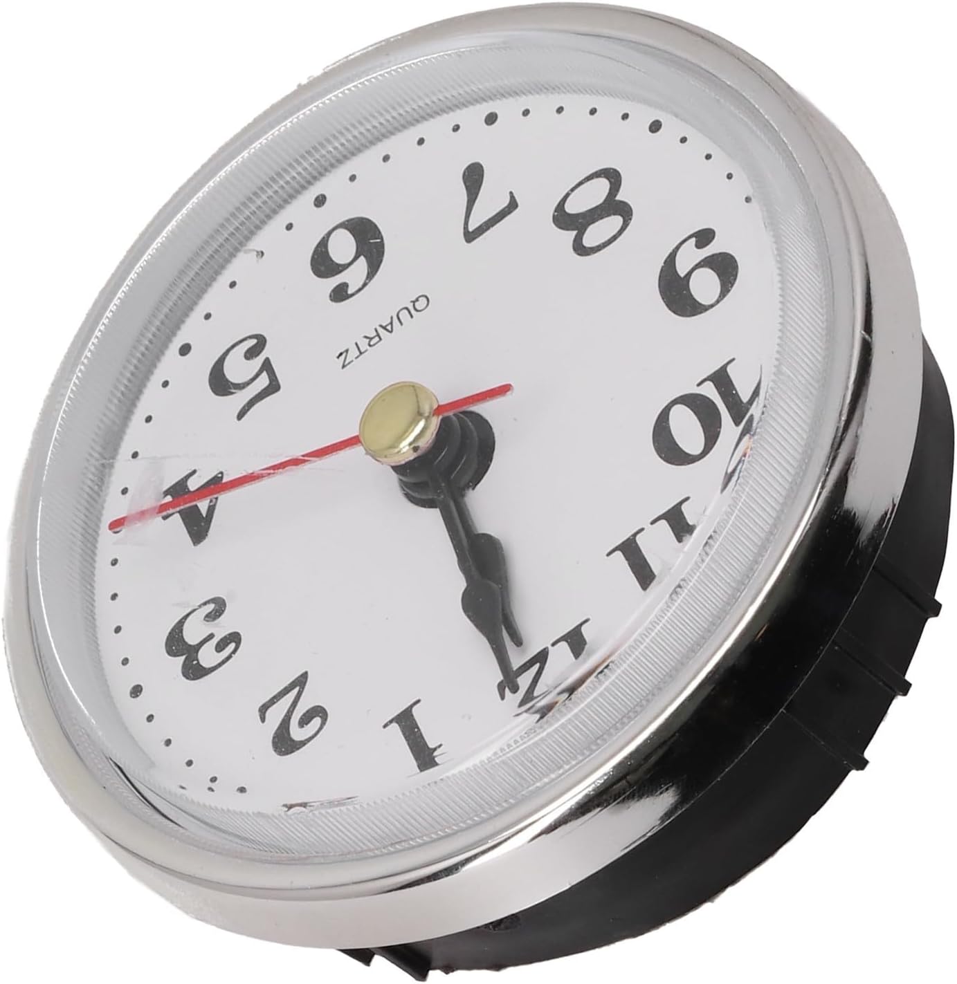 Quartz Clock Movement Insert, 65mm Diameter Replacement Parts for DIY Clock Repair, Gold Trim with Clear Lens and Arabic Numbers on White Face, Plastic and Metal Construction(Golden)