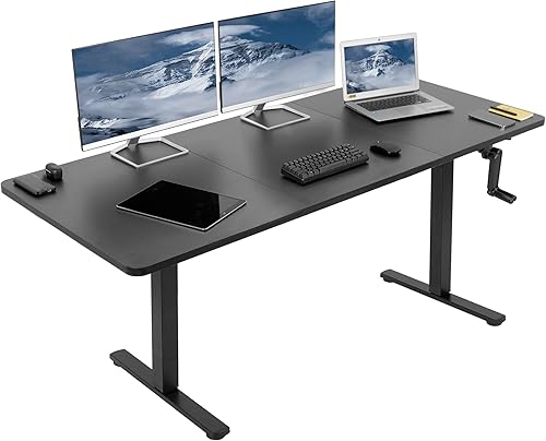 VIVO DESK-KIT-MB7B - Escritorio manual de pie de altura ajustable de 71 x 30 pulgadas, parte superior negra, marco negro, estación de trabajo de pie