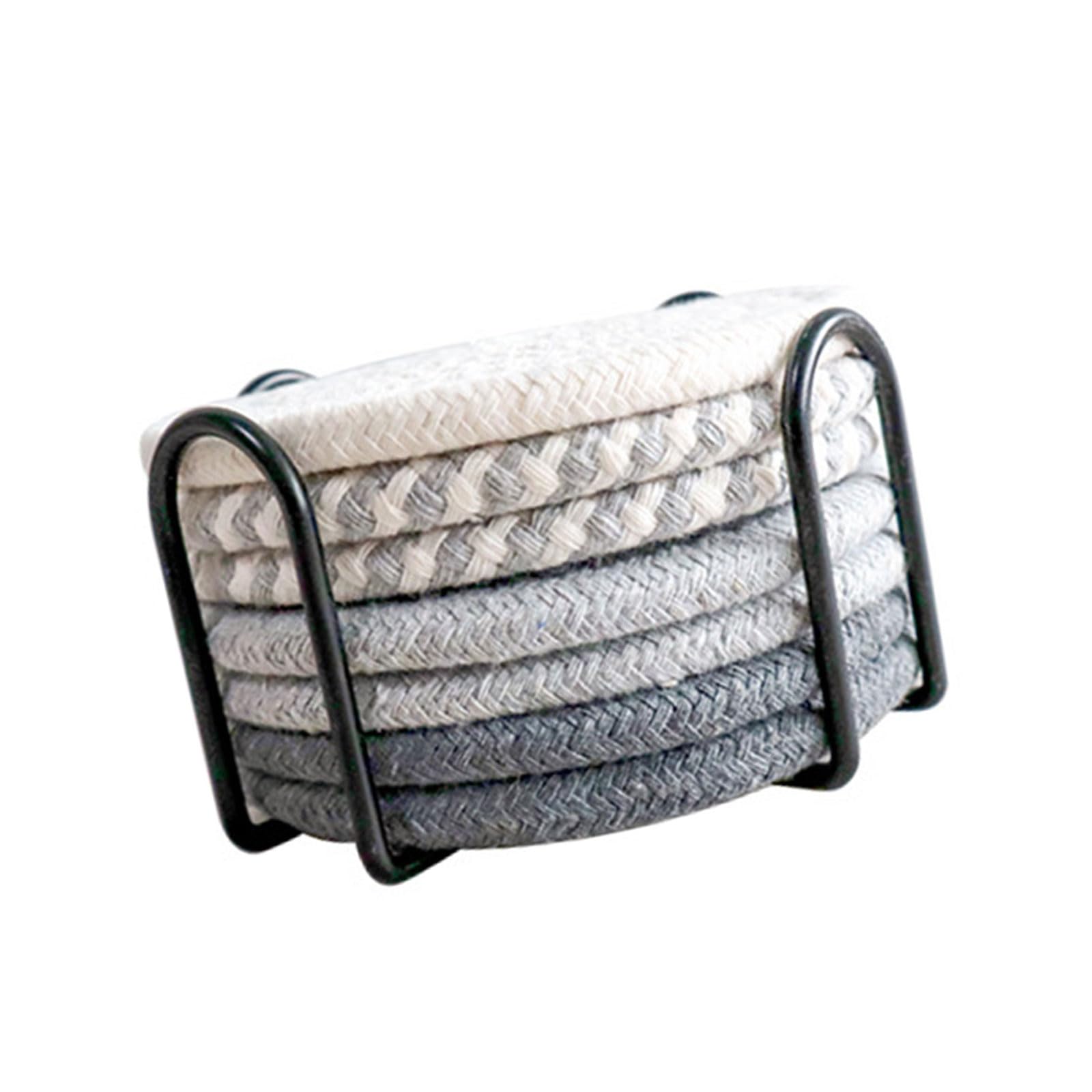 HZBB Absorbent Cotton Rope Coasters Set Beverage Round Thick Insulation Cup Mat Easy to Use Absorbent Cotton Rope Set