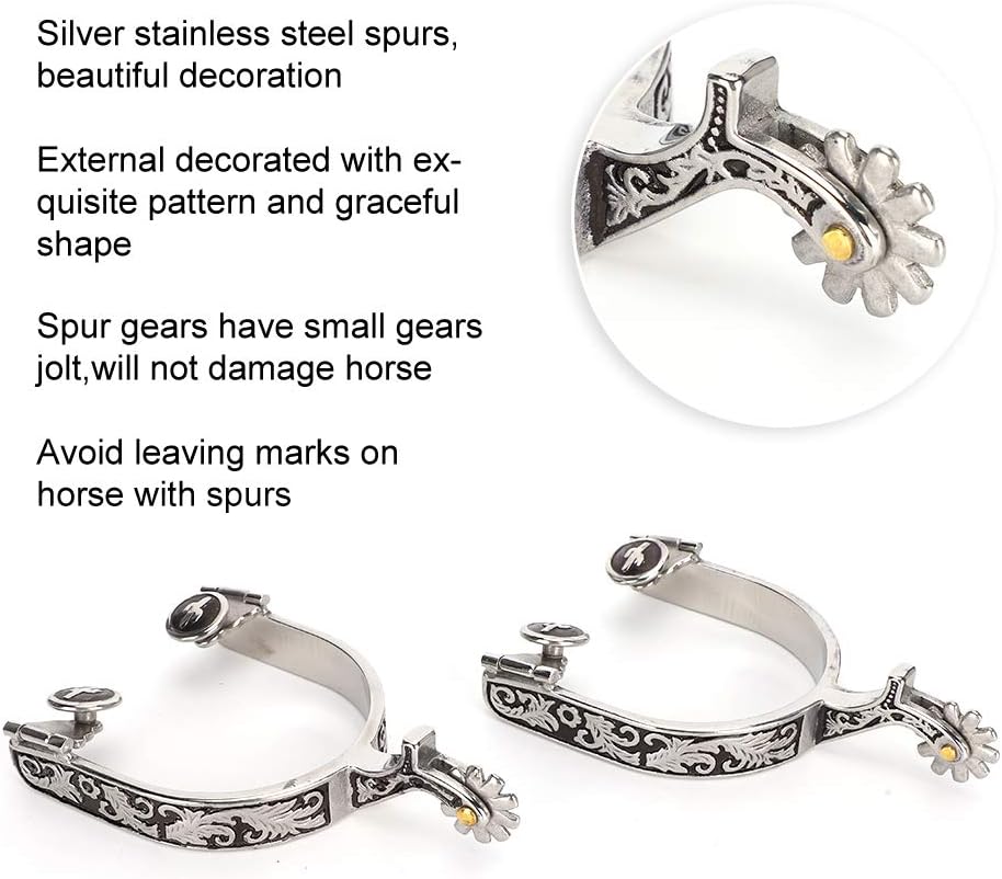 VINGVO Horse Boot Spurs, Reining Horse Spurs Stainless Steel Western Cowboy Spurs Exquisite Gear Spurs Equestrian Gear Accessories Competition Horse Training Dressage for Equestrian Competition