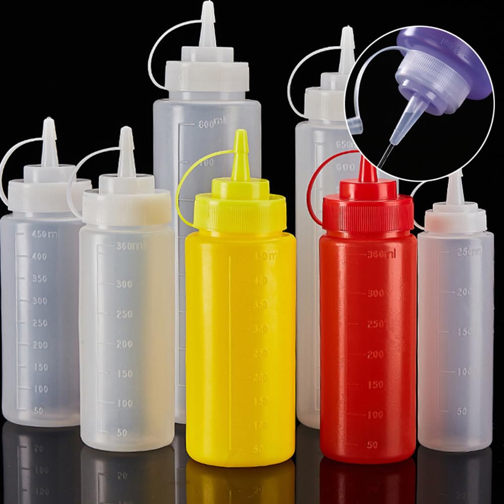 50 bottiglie vuote in plastica con spruzzi, dispenser per salse, condimenti, per cucina, olio, barbecue, pomodori, insalata, condimenti, con foro singolo e tre fori, contenitori ricaricabili (1000 ml)