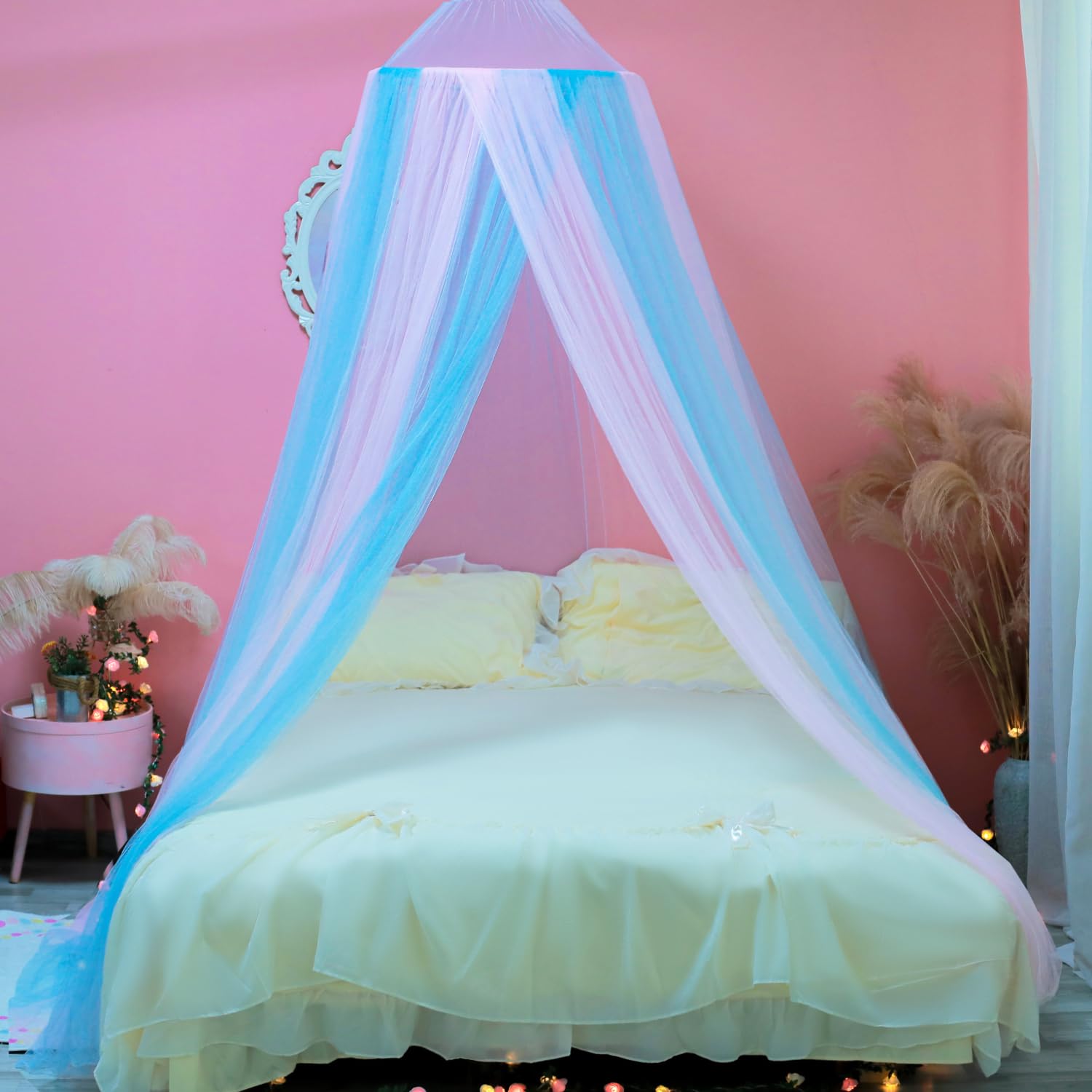 X-Large Pink Blue Bed Canopy for Girls, Princess Style, 25" Diameter, 110" High