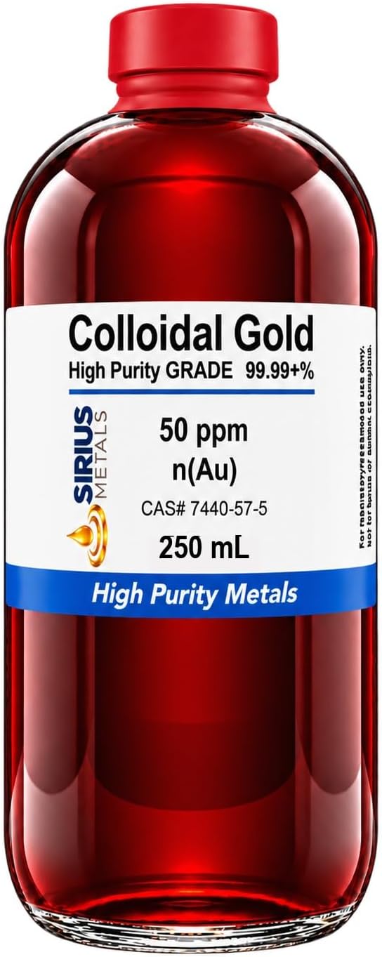 True Colloidal Gold (50 ppm) - 99.99+% Purity - 250 mL (8.45 Fl Oz) in a Clear BPA-Free Plastic Bottle, 1 Count (Pack of 1)