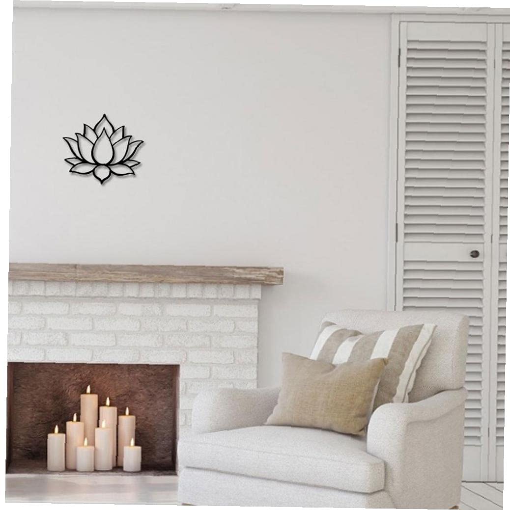Décoration Murale Lotus En Métal - Noir, 28x24,5 Cm - Art Mural Silhouette Pour Intérieur/extérieur - 4