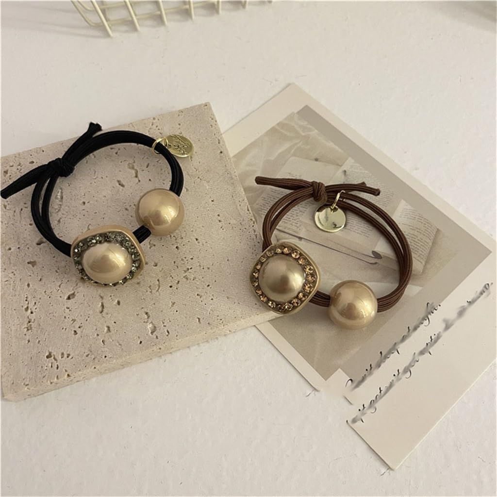 JFDBGU Corbata for el Cabello Hecha a Mano, Banda de Goma, Cuerda for el Cabello con Perlas, Diamante de Agua, Cuerda for la Cabeza versátil, Anillo for el Cabello Negro for Mujer