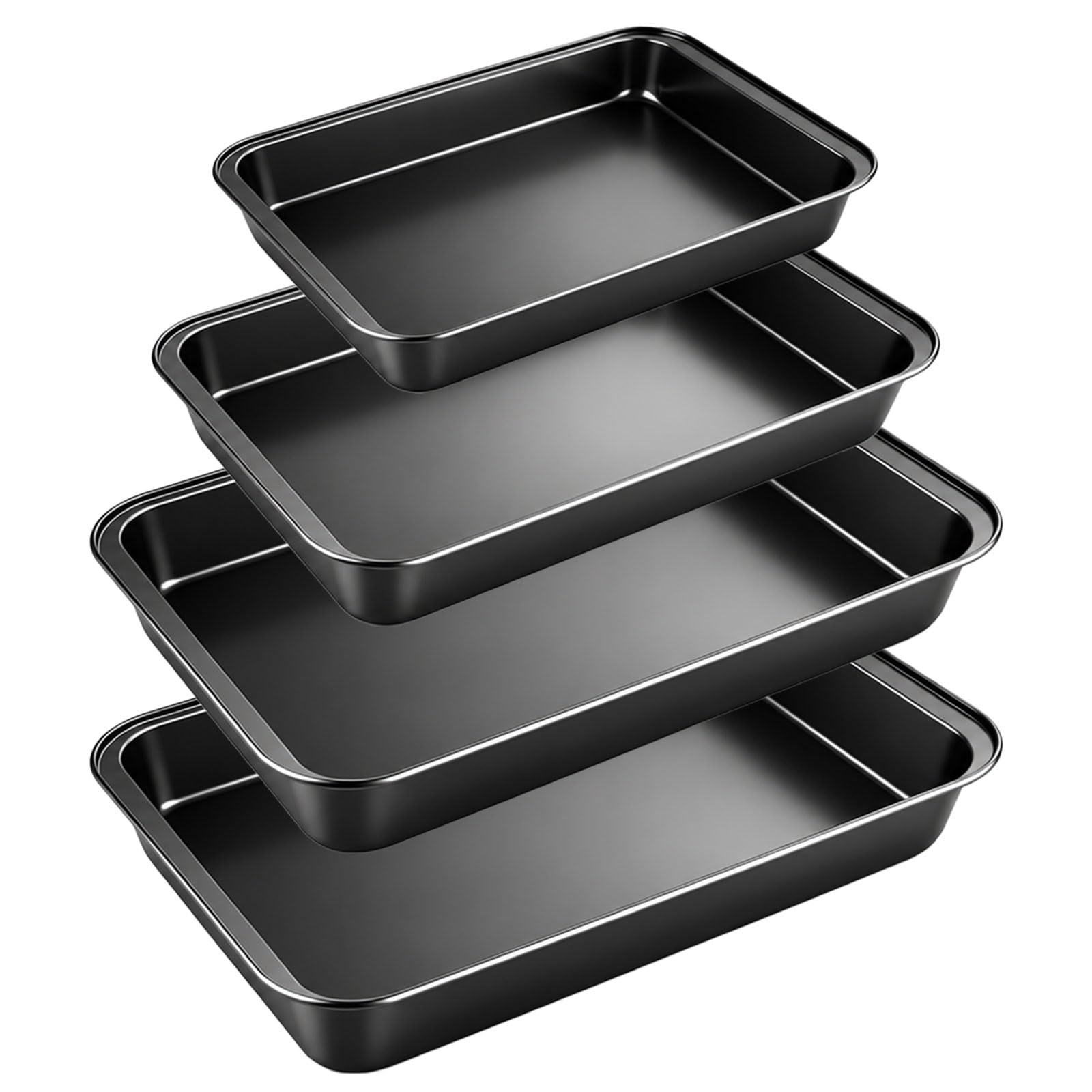 Lot de 4 plaques de cuisson rectangulaires en acier carbone très résistantes pour four, pâtisserie, mariage, anniversaire (S, M, L)