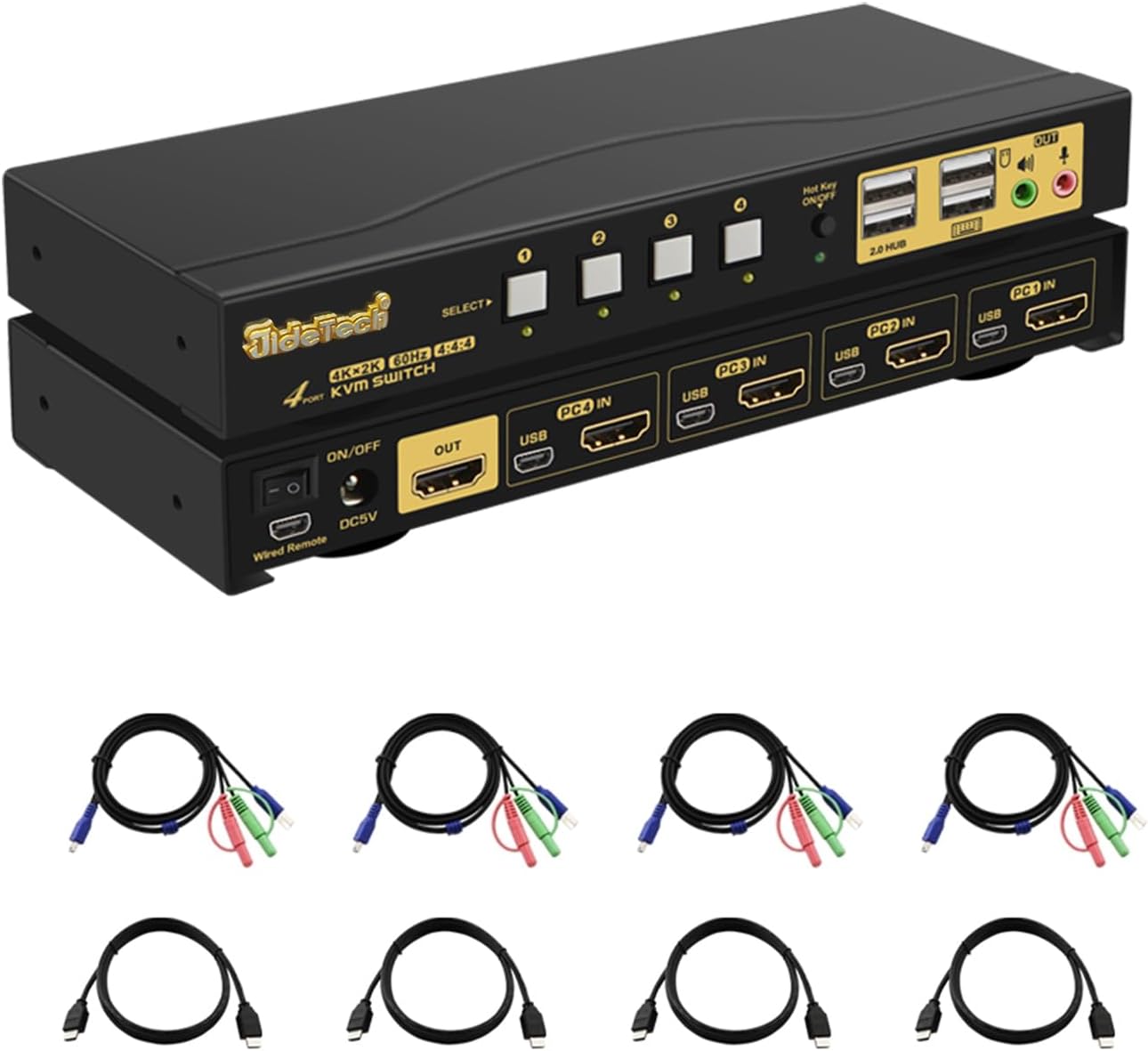KVM Switch HDMI 4 Port Support Ultra HD 4k@60hz for 4 Computers 1 Monitor, HDMI USB Switch with Audio Capabilities Support Hotkey Mouse, EDID, Wire Remote Push Button Switching, Plug and Play