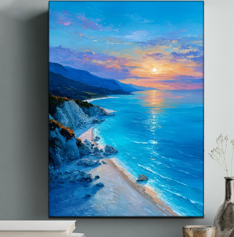SXFDPDL Cuadro decorativo de pared con diseño de acantilado costero al atardecer. Más imágenes de paisajes playeros al atardecer. Póster decorativo para el hogar (60x90cm/sin marco).