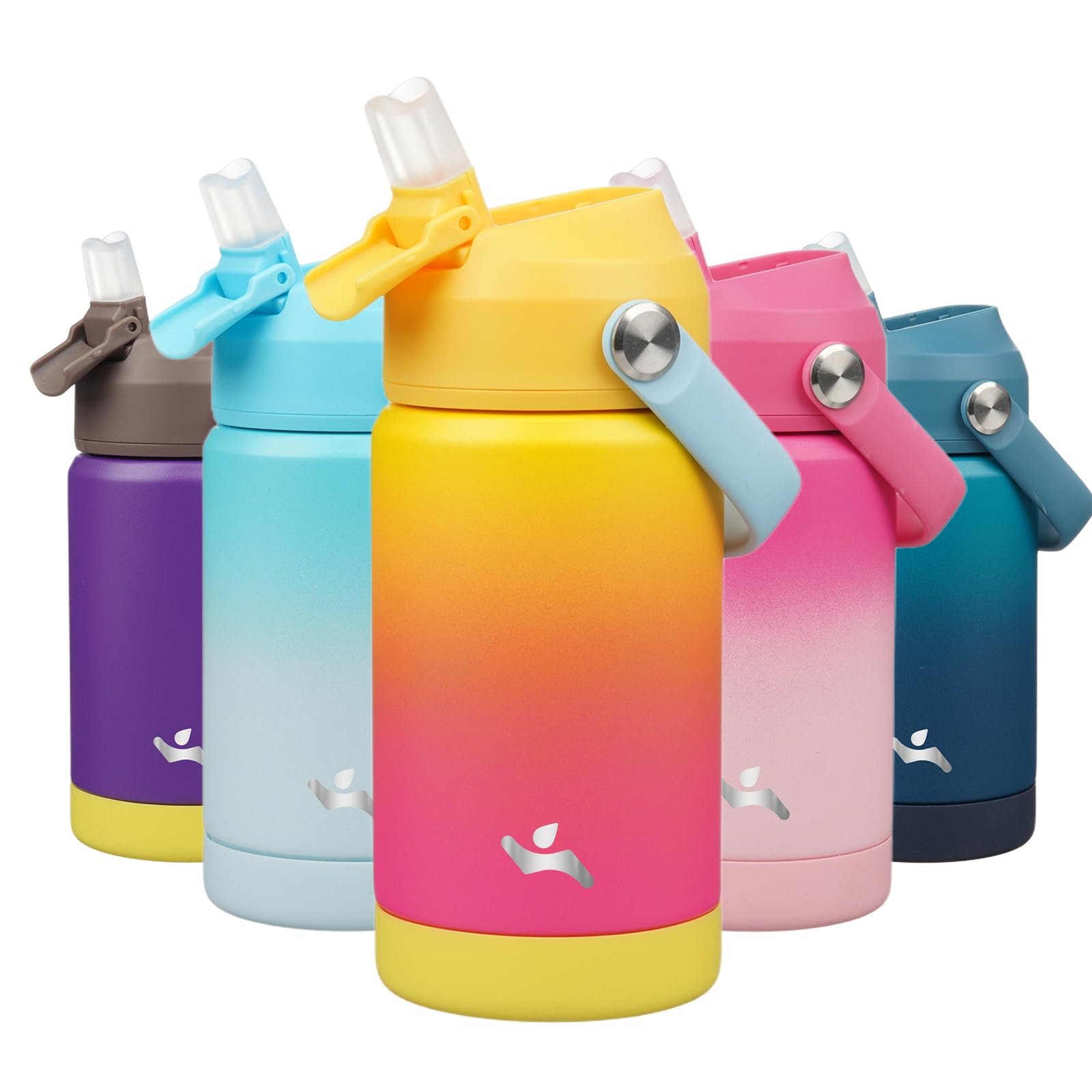 Insulated Water Bottle with Straw Lid 12 oz Stainless Steel Vacuum Metal Bottle with Silicone Handle Rainbow