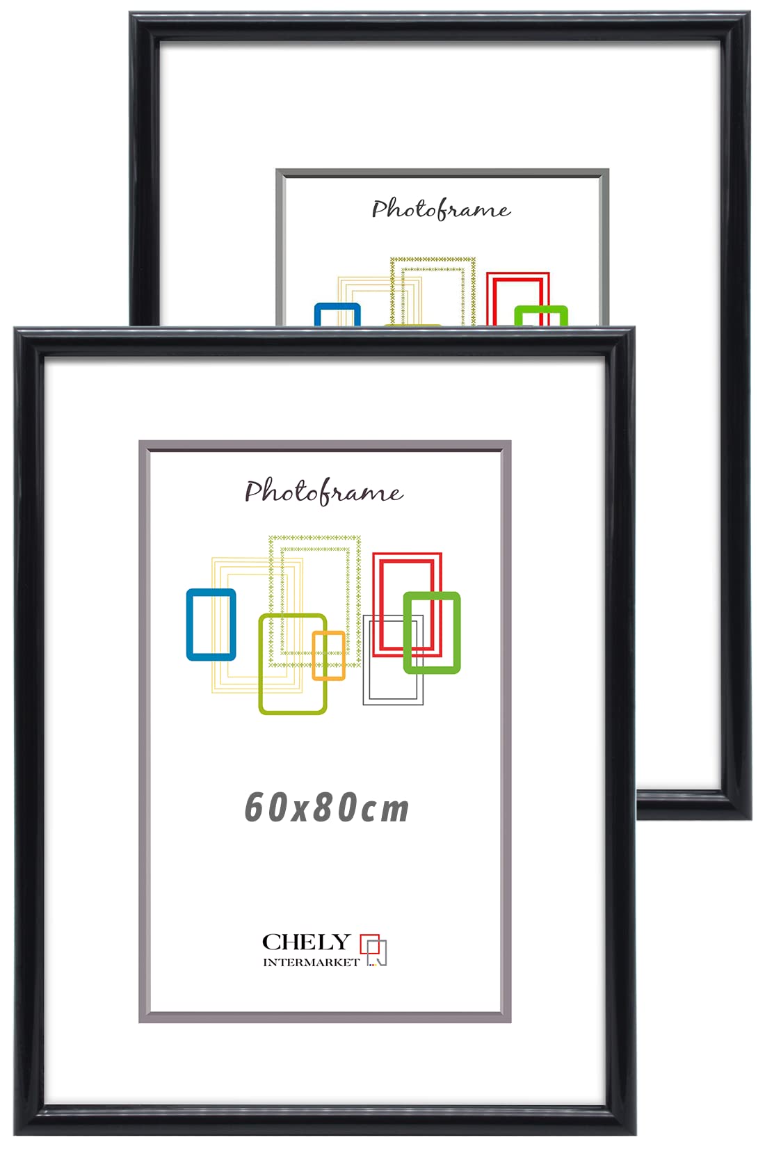 CHELY INTERMARKET MOD312 Marco Fotos PVC Decorativo Moderno 60x80cm Ligero Estilo Minimalista Ideal Certificados Cuadros Decoración Oficina Pared Vertical Color Negro Versátil 2 Unidades