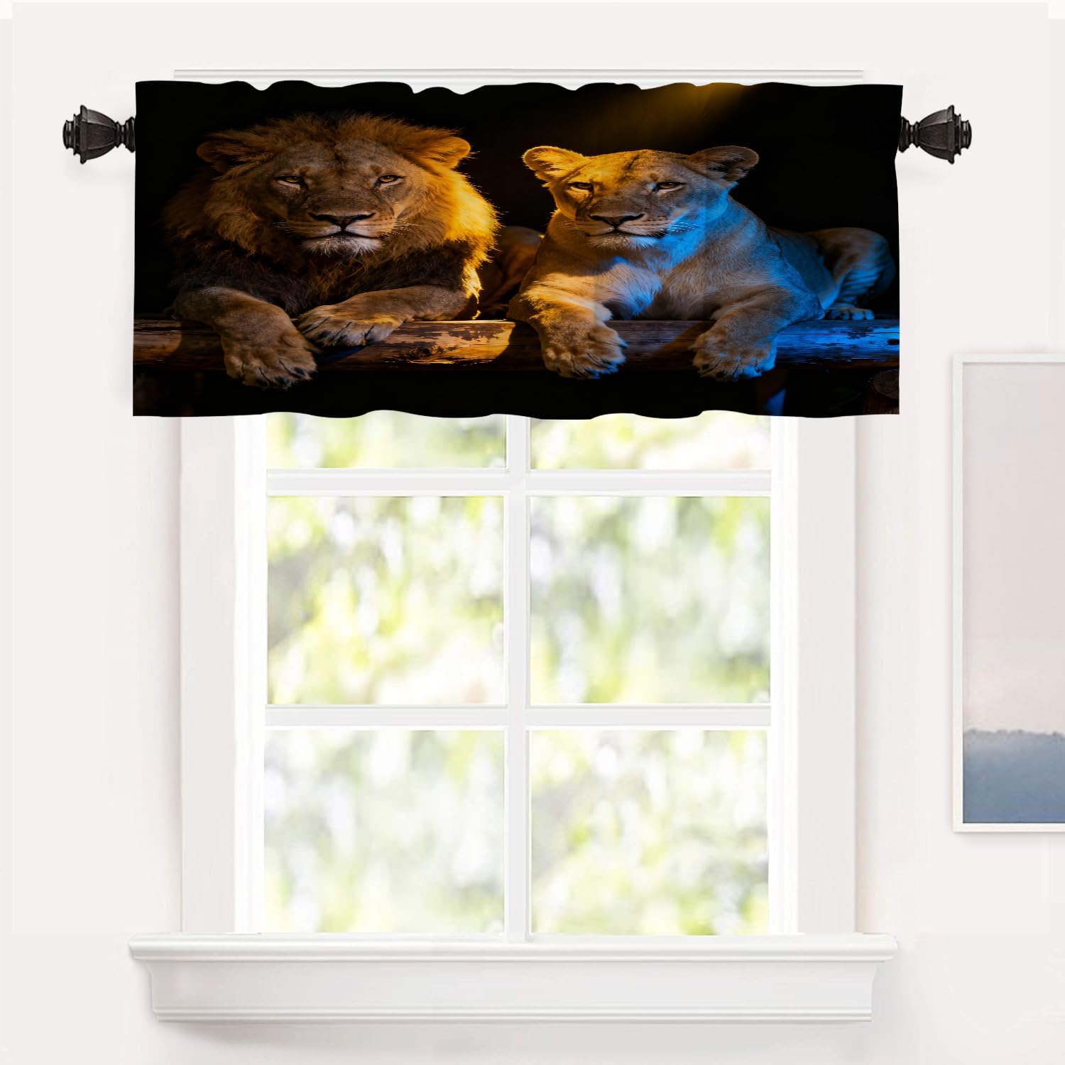 Shrahala Lion Love Kitchen Valances, Half Window Curtain Window Treatment Multilayer Polyester Blackout for Living Room Bathroom 52 x 18 in