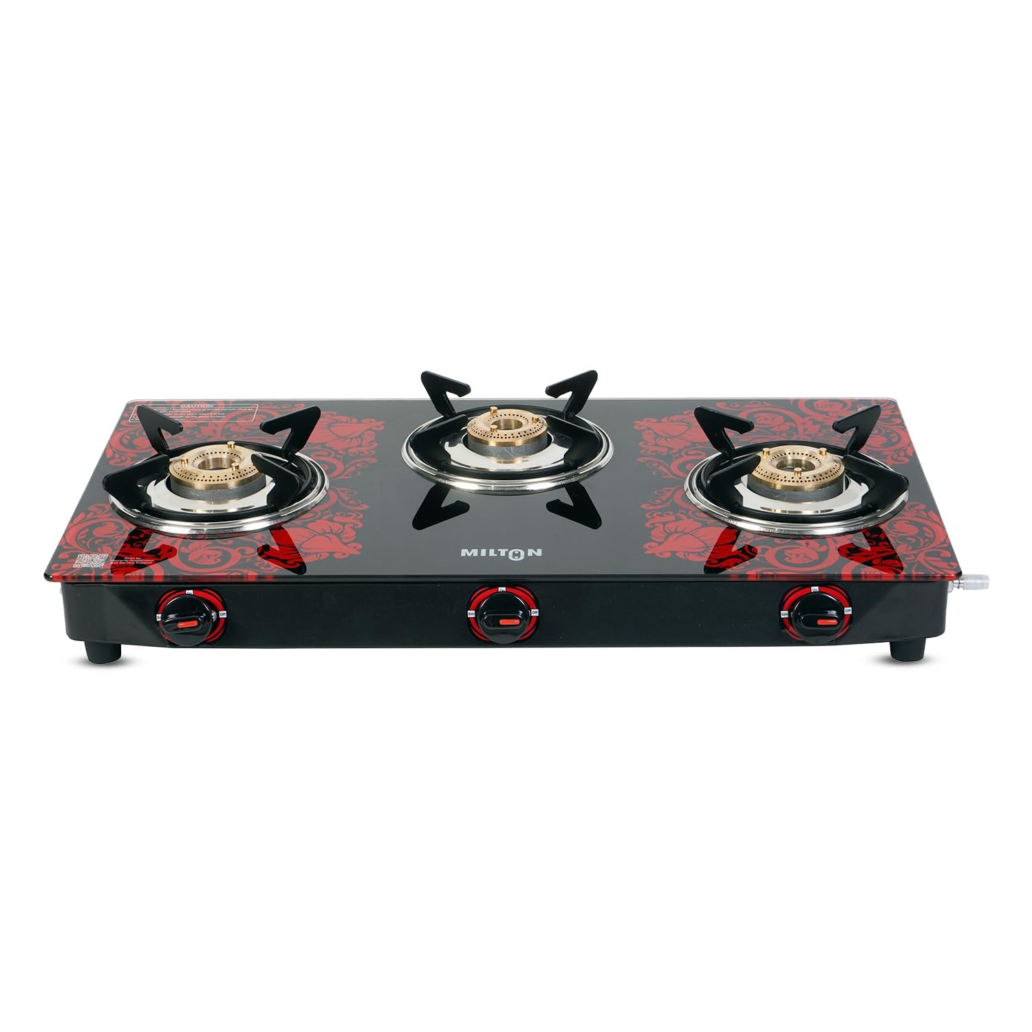 MILTON Premium Red Manual Ignition Glass Top Gas Stove,1-Year Manufacturer's Warranty (ISI Certified) (3 Burner)-image-12