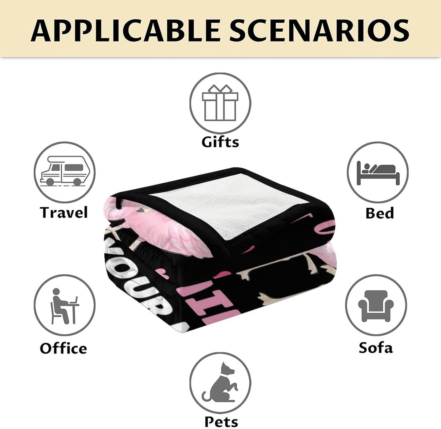 Personalized Flamingo Blanket Gifts with Name - 60x80 Inches Cute Throw for Women & Girls - Black Soft Fuzzy Blankets for Bed, Couch & Living Room