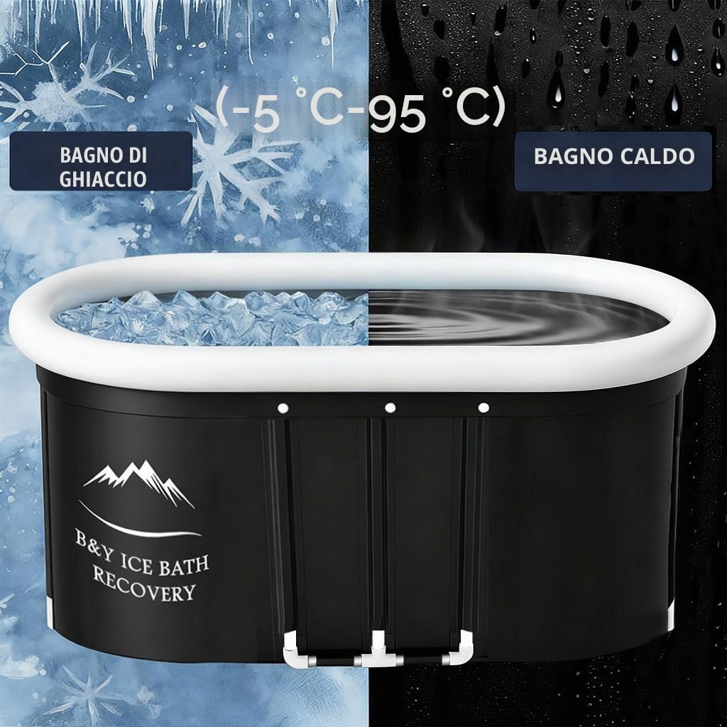 B&Y Bagno di ghiaccio ovale, pieghevole, per adulti, contenitore isolato, per interni ed esterni, terapia del freddo, per atleti, atleti e bagni freddi, per la casa (nero, 120 x 65 x 65 cm)