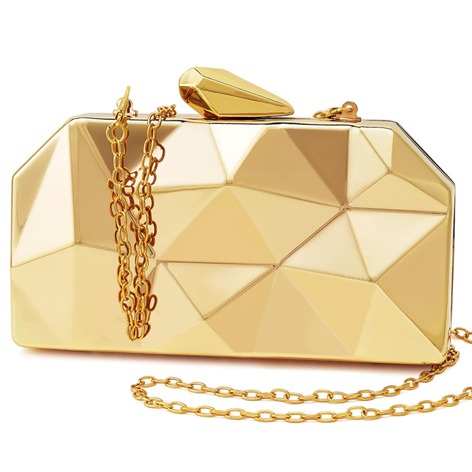 Pochette da sera metallizzata, motivo geometrico a reticolo, pochette da sera con cinturino a catena, per feste di nozze, eventi formali