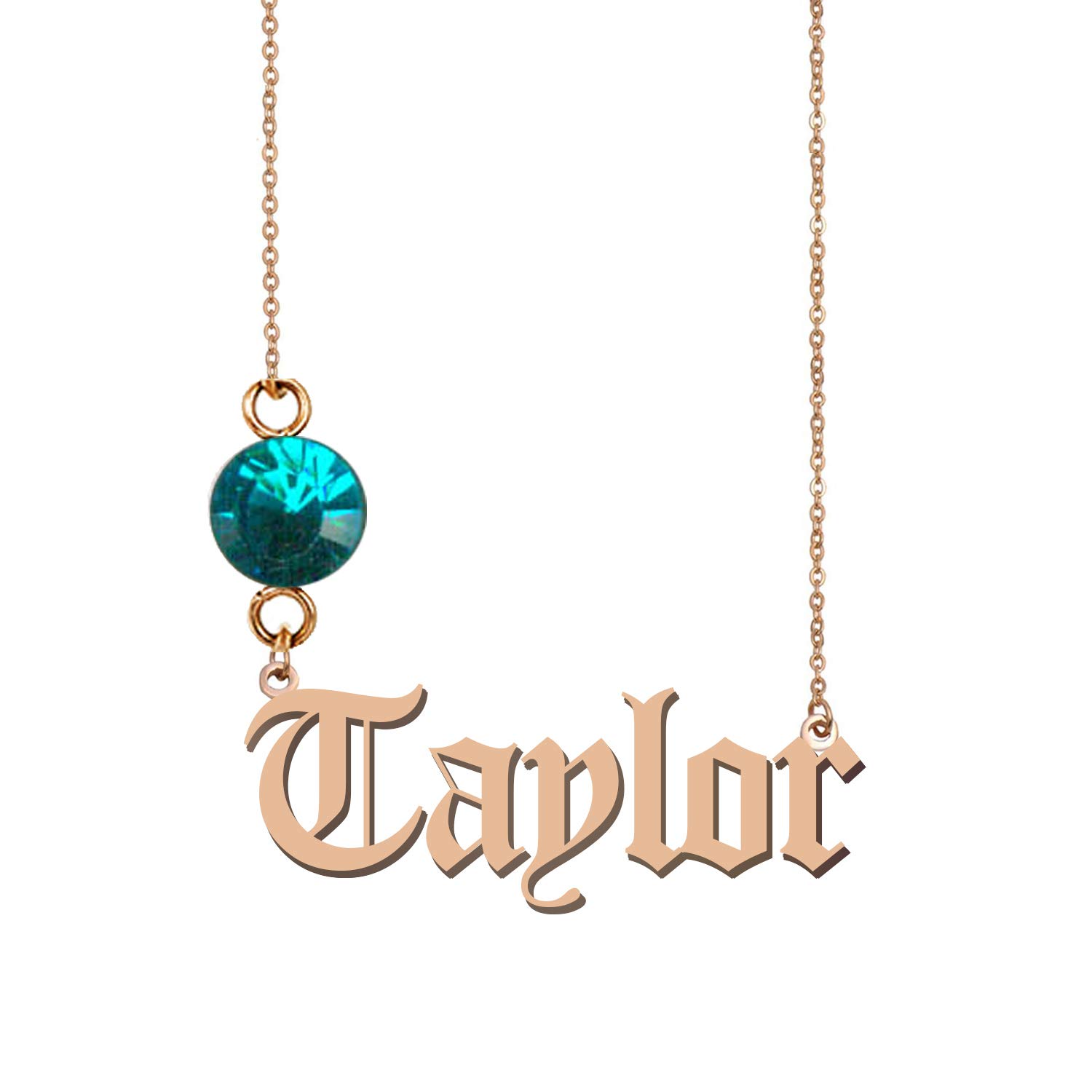 GR859C Personalized Birthstone Pendant Old English Any Name Necklace