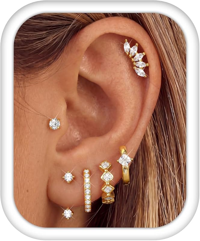 6 Pairs 925 Sterling Silver Earrings for Women Trendy Ear Stacks