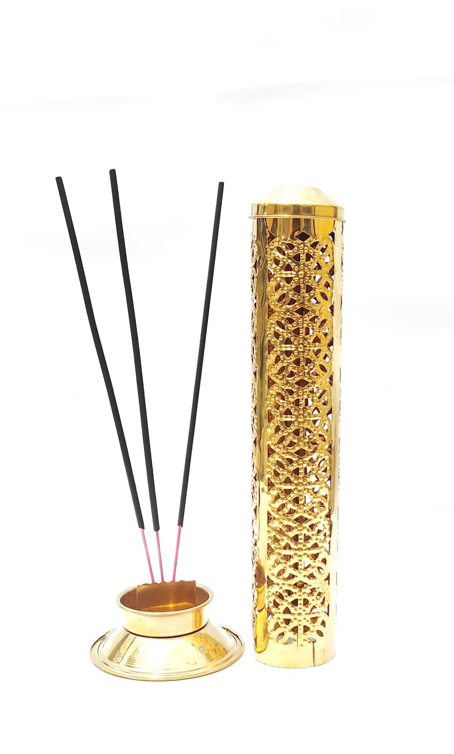 ARTICO HANDICRAFTS Brass Incense Holder with ASH Tray/Incense Stick Stand/Holder with Dust and Burn Safety Ash Catcher AHIH115
