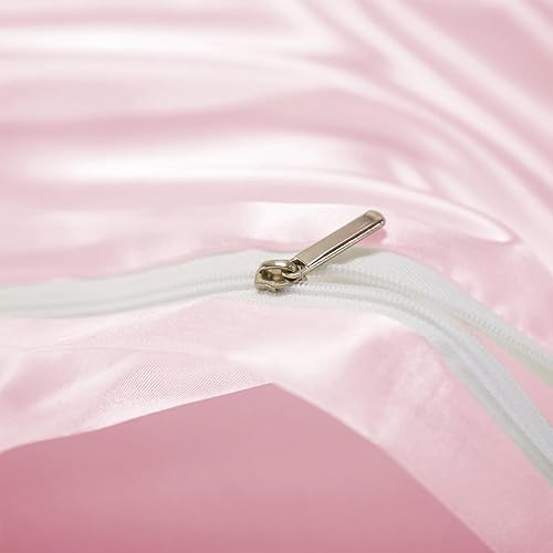 Miniatura 4 de AiMay Juego de funda de edredón de satén de 3 piezas, color rosa, tamaño Queen, serie 1800, de lujo, seda rica, sedoso, súper suave, color sólido,