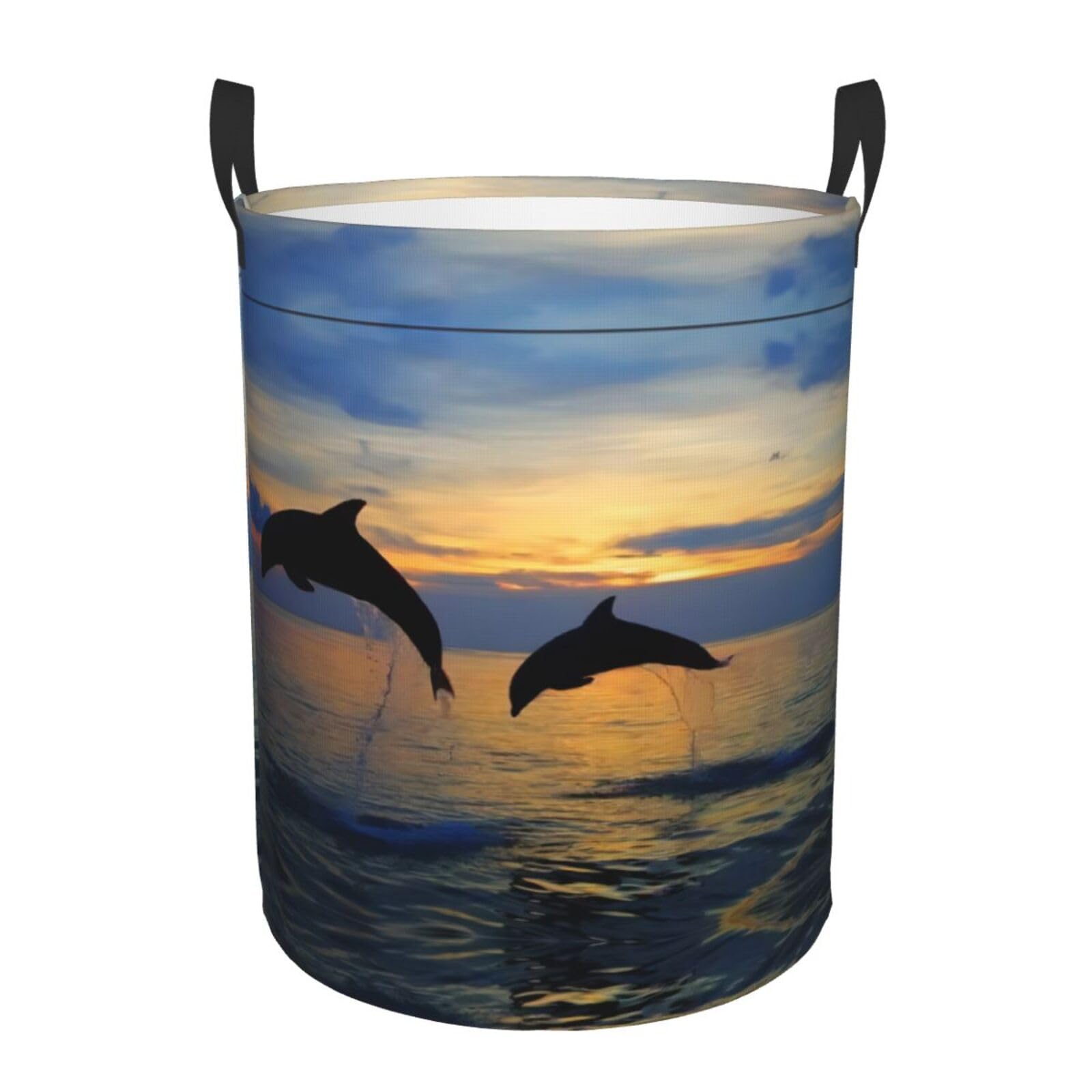 M Circular Hamper Funny Animal Dolphin Print for Dirty Clothes