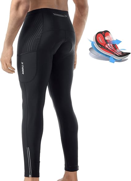 X-TIGER Men's Bike Pants 5D Gel Padded Cycling Tights Leggings Outdoor Riding Mountain Road Bicycle Trousers