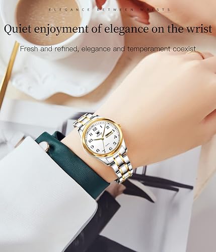 Miniatura 3 de OLEVS Reloj de mujer con diamantes de oro, clásico, elegante, de acero inoxidable, impermeable, fecha de día