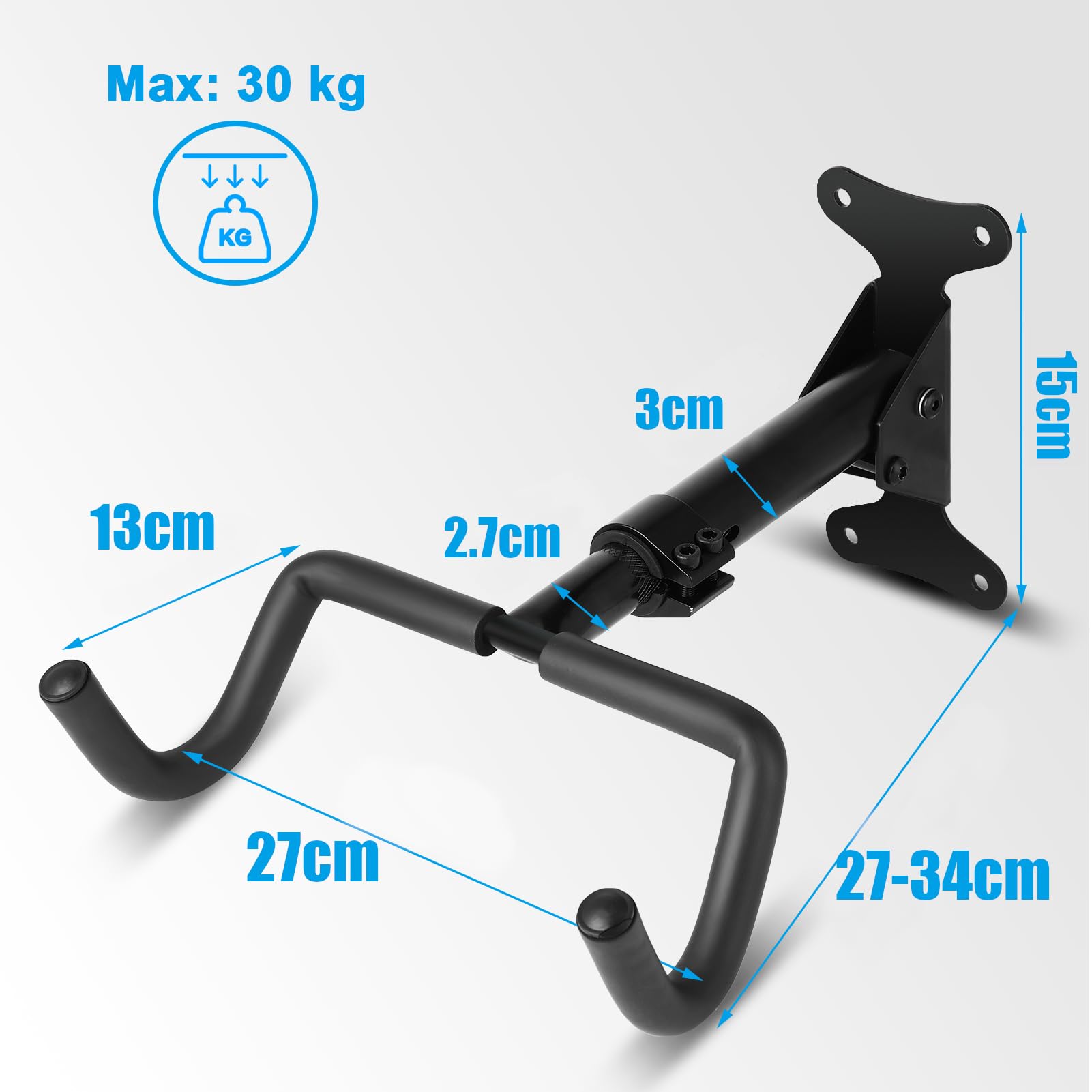 Set de 2 Soportes de Pared para Bicicleta, Carga Máxima 30 kg, Rotación 360°, Brazo Telescópico, Plegable a 90°, Protección de Espuma EVA de 8 mm para el Cuadro, para Bicicletas de Carretera y MTB