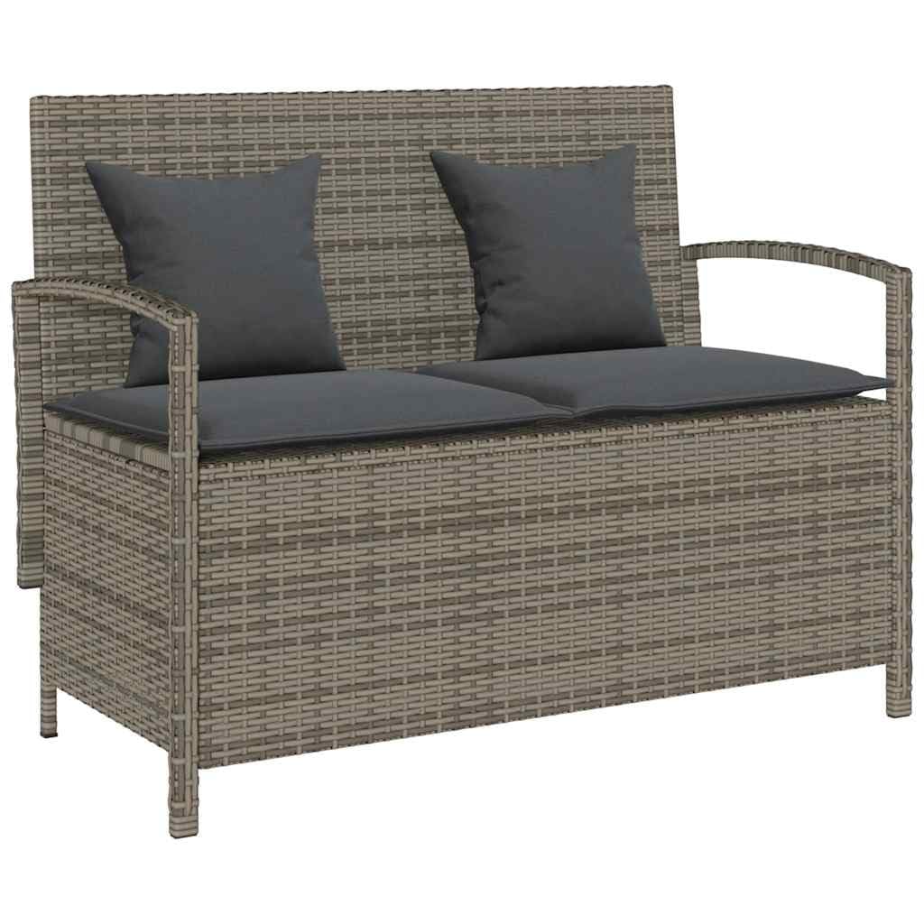 vidaXL Gartenbank mit Stauraum und Kissen Grau Poly Rattan, Gartenbank, Parkbank, Outdoor-Bank, Sitzbank, Terrassenbank, Außenbank, Gartenmöbel