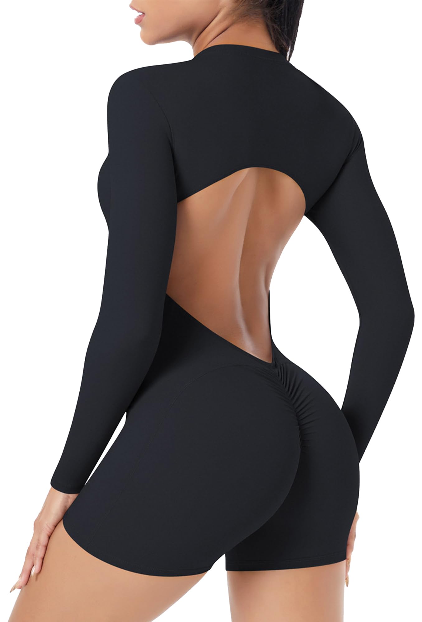 SEAUR Mono deportivo para mujer, corto, ajustado, para yoga, con espalda descubierta, bodycon con cremallera, gimnasio, fitness, jogging