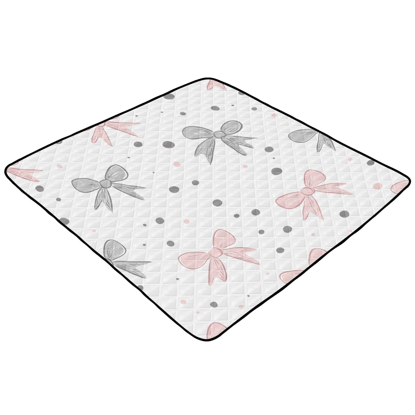 BOESI Doodle Colorful Bow Baby Play Mat, 50“ X 50” Washable Folding Crawling Mat, Baby Floor Mat, Soft, Thick, Non-Slip