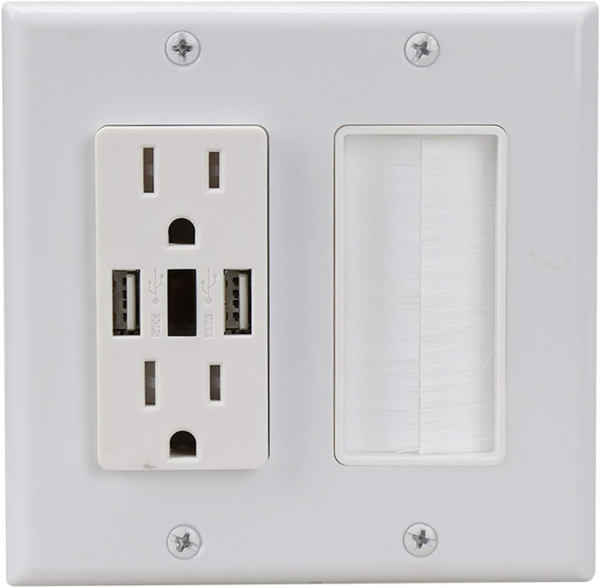 Brush USB Outlet Wall Plate,3.6A Dual USB Charger Brush Faceplate White