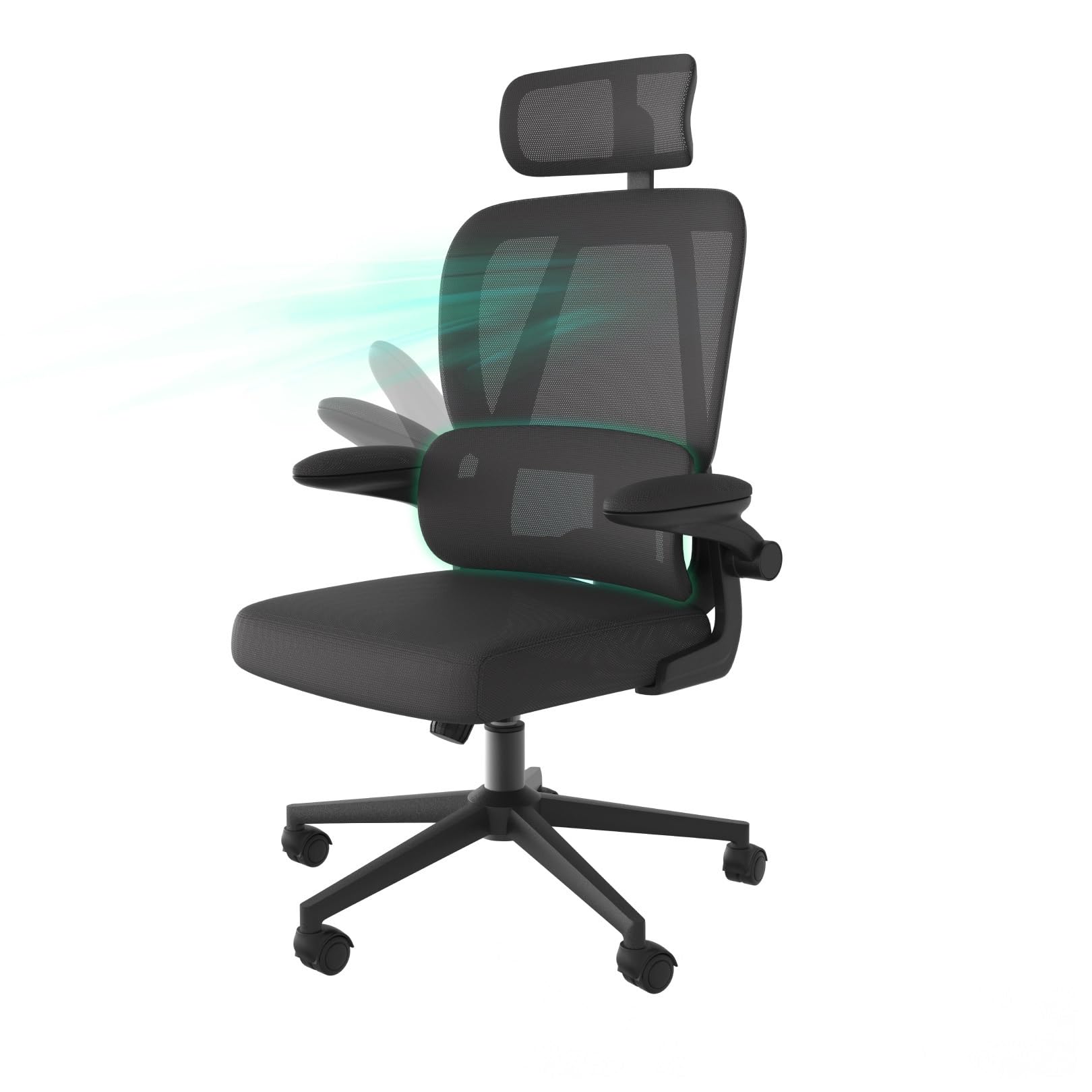 Fohfurniture Ergonomic Mesh Office Chair with Adjustable Head, High Back Desk Chair with Swivel and Tilt Function, Armrest and Lumbar Support Computer