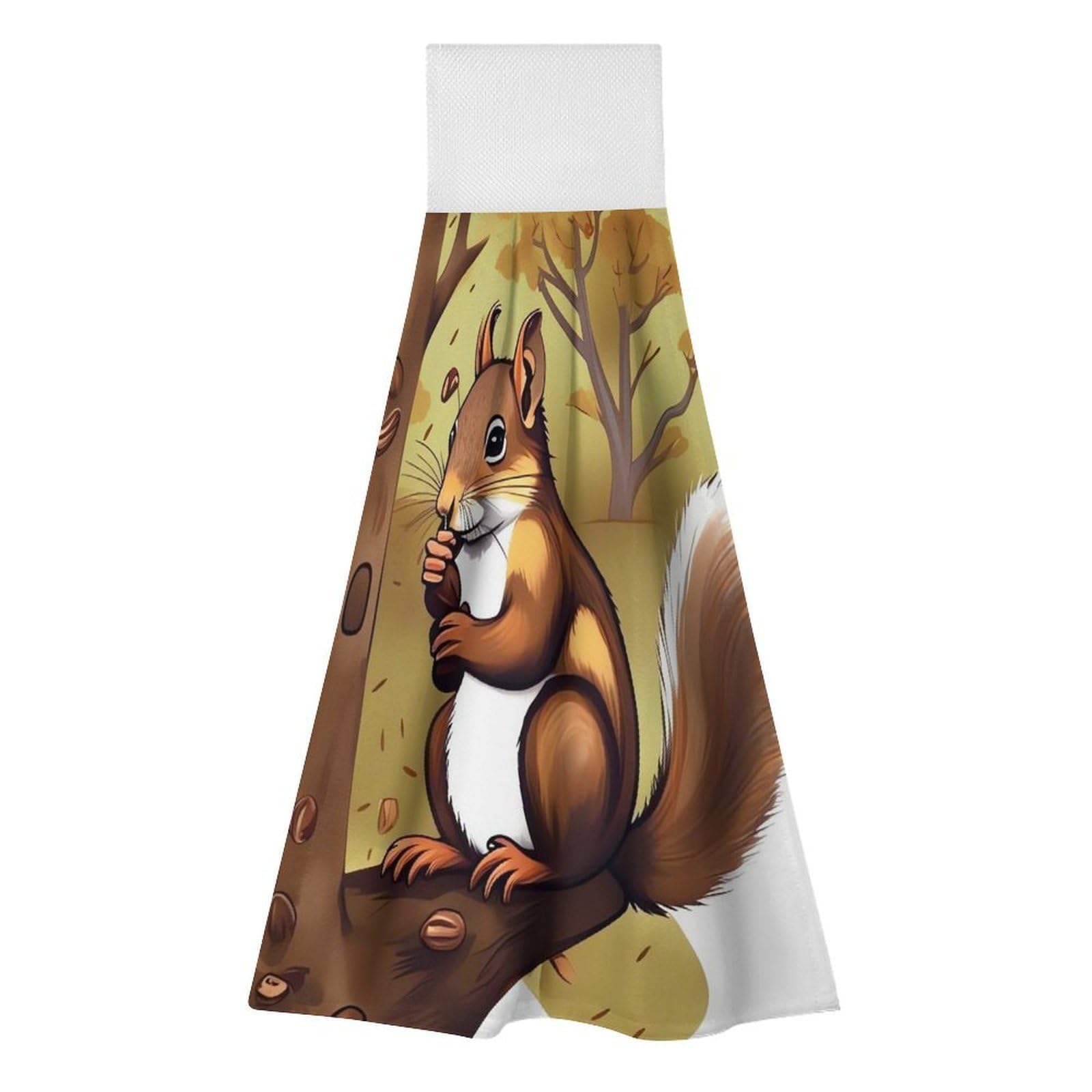 BTCOWZRV Nut-Eating Squirrel Hanging Kitchen Towels with Loop, 2 PCS Luxury Hand Towels for Bathroom, Soft Microfiber Absorbent Face Towels Quick Dry Cleaning Cloths for Kitchen Dish Towels