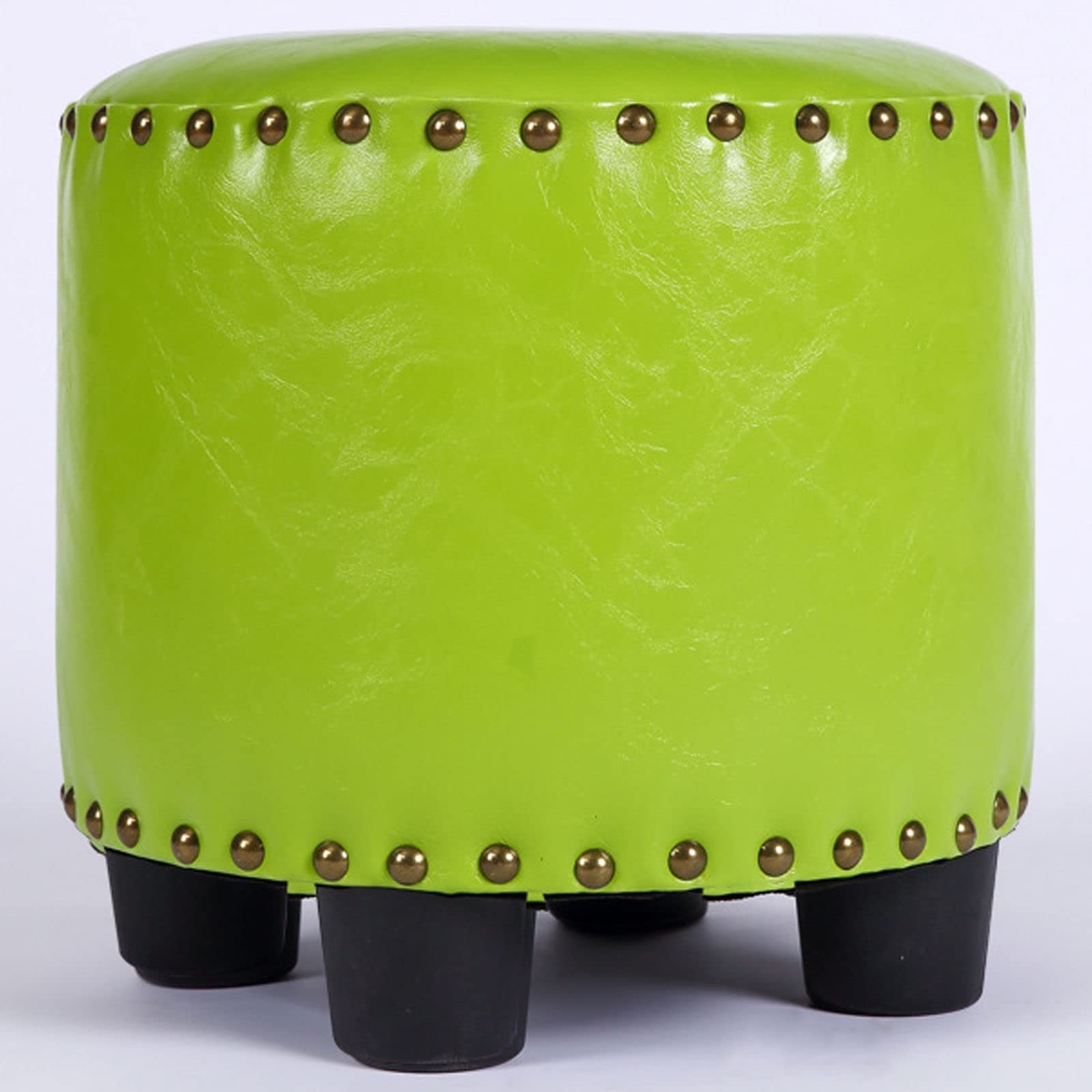 Repose-Pieds Rond en PU Gris à Rivets - Tabouret Empilable de Salon