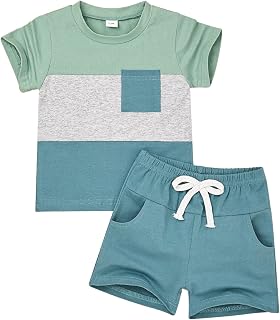 Baby Boy Clothes Toddler Boy Summer Outfits Short Sleeve Patchwork T-Shirt Pocket Pant Boy Clothes Set 12 Months-4T