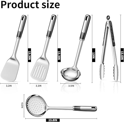 Miniatura 2 de Juego de utensilios de cocina de 5 piezas, utensilios de cocina de acero inoxidable, herramientas de cocina que incluyen espátula sólida y ranurada,