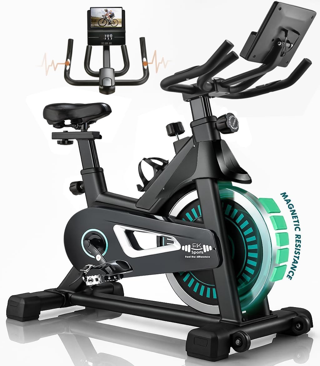 FK Sports Exercise Bike with 10KG Flywheel Magnetic Spin Bike with Bluetooth Hea