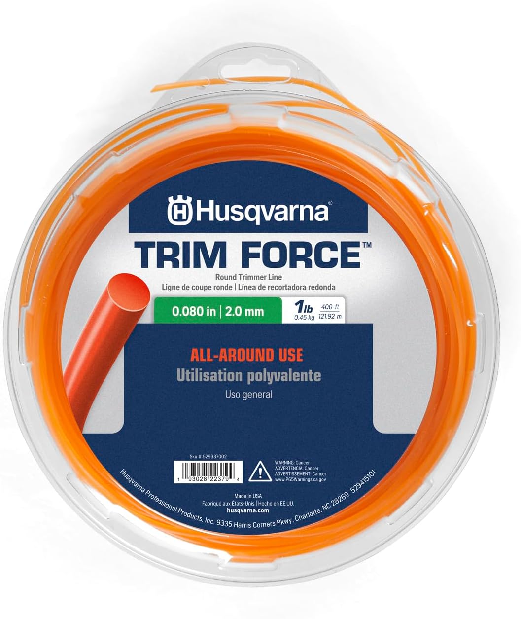 Husqvarna Trimforce 0.080-Inch, 1200-Foot Spooled String Trimmer Line, All Around Use Weed Eater Line with Good Durability and Cutting Performance (3lb)