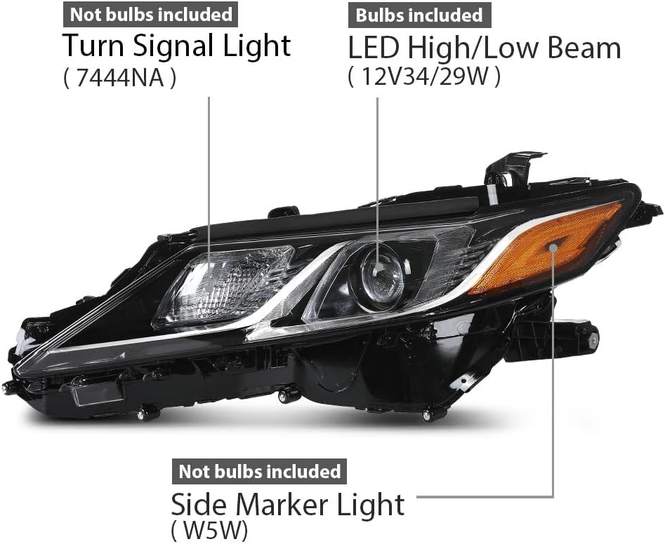 G-PLUS ‎Headlamp Headlights Assembly, Fit Toyota Camry LE SE 2018 2019 2020 2021 2022, Driver Side, Clear Lens Black Housing Amber Reflector, 81150-06C40, 8115006C40