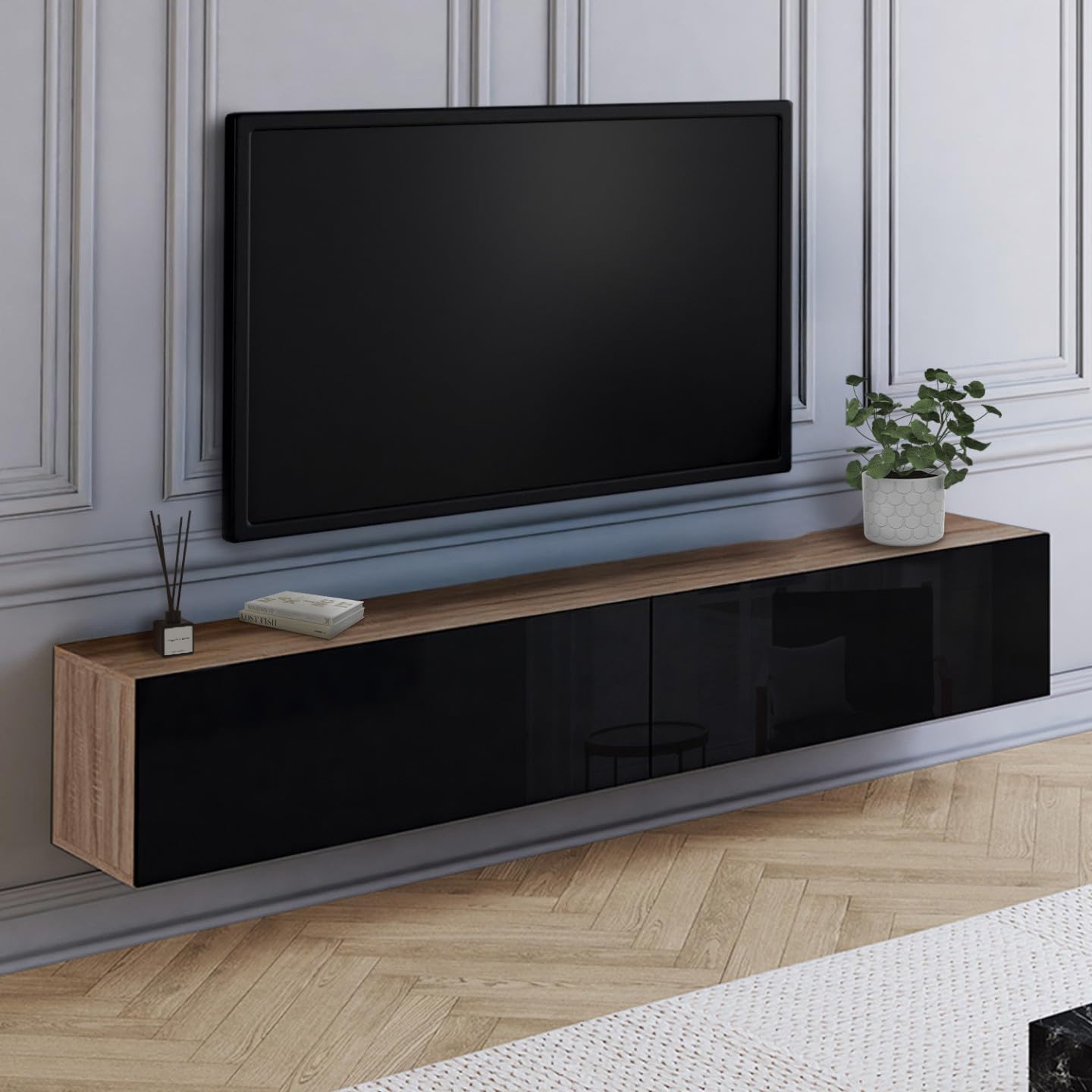 IDMarket - Mueble para TV Elio 180 cm, 2 puertas, madera y negro
