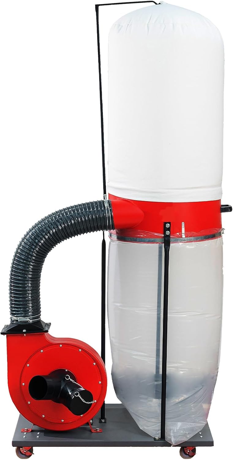 1500W Vertical Industrial Dust Collector with 50-Gallon Collection Bag and Mobile Base, Heavy-Duty Workshop Cleaner for Carpentry and Woodworking