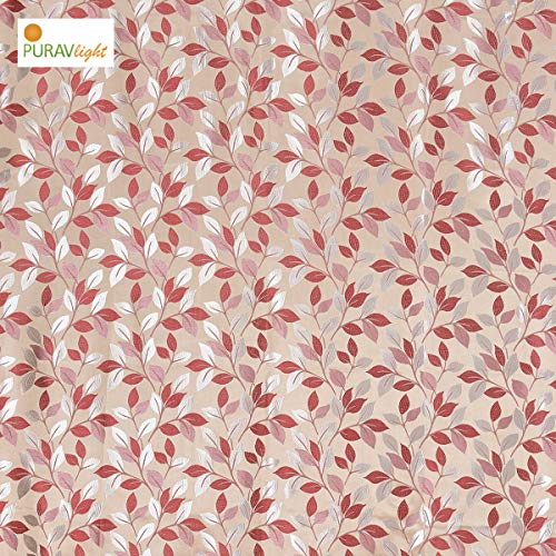 Image of Purav Light Leaf and Texture Pattern Jacquard Jute Room Darkening Curtains for Door Living Room Bedroom, 9 Feet Long, Red, Set of 3 Pieces